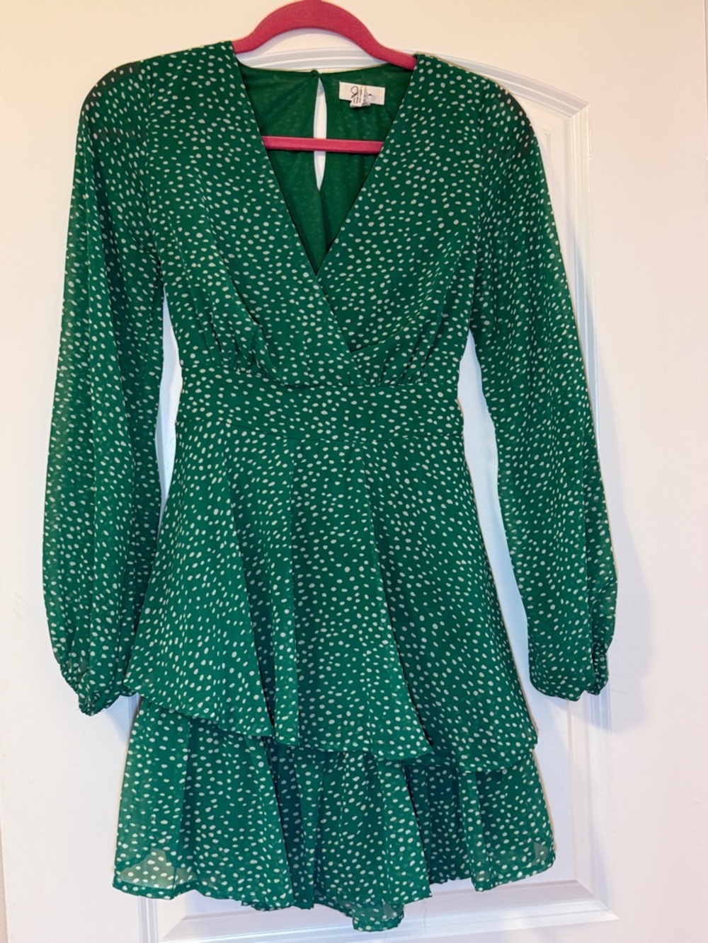Green Polka Dot Long-Sleeve Wrap Dress Sz Small